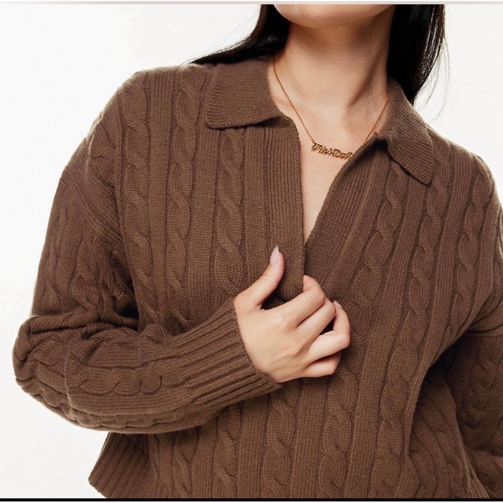 Sunday Best Aritzia Lottie Brown Merino Wool Cable Knit Sweater Size Small Women